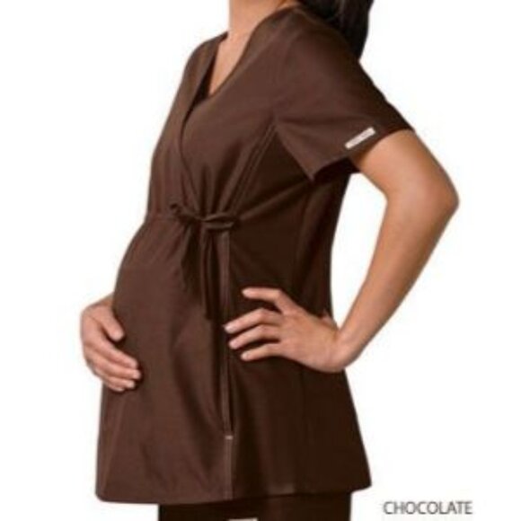 Cherokee® Flexibles 2892 Women's Maternity Mock Wrap Scrub Top - Chocolate - Picture 1 of 3
